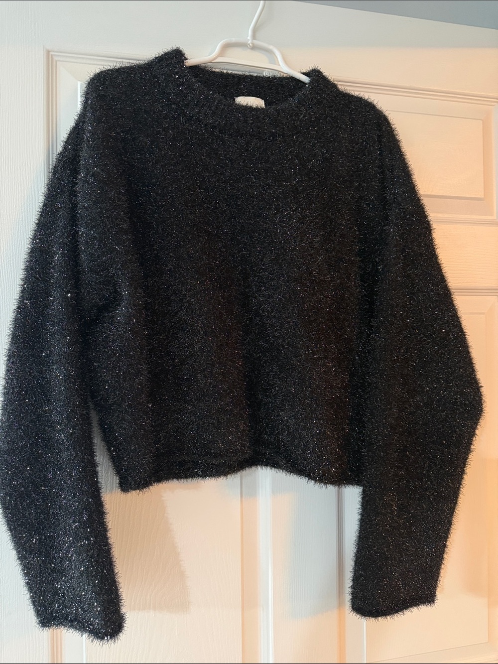 H&M Black Sparkle Fuzzy Crewneck Sweater